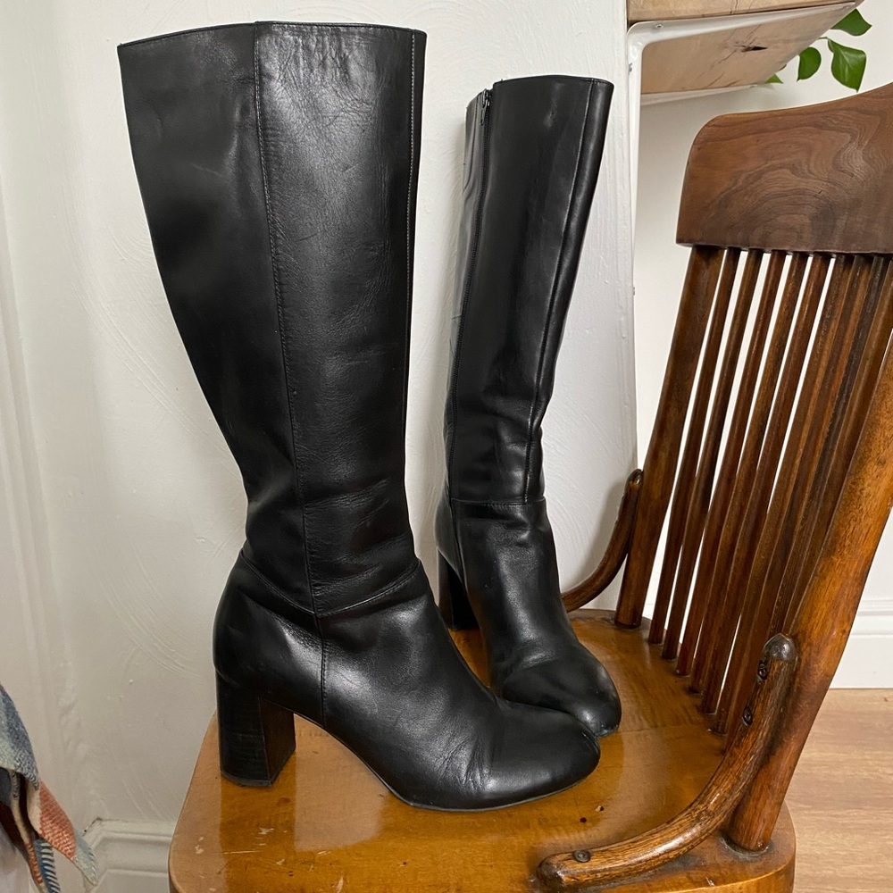 Nine West Black Knee High Heeled Boots - Size 9.5